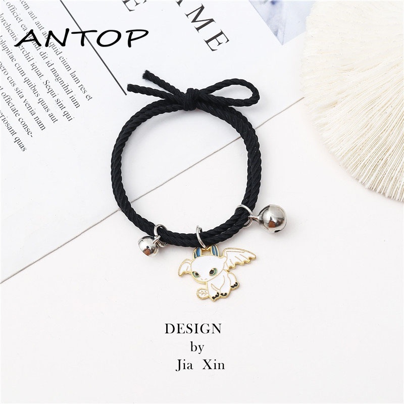 2Pcs Gelang Couple Magnet Gelang Kapel Elastis Pasangan Pria Dan Wanita Kartun Dikepang Tali Tangan Rambut ANTOP