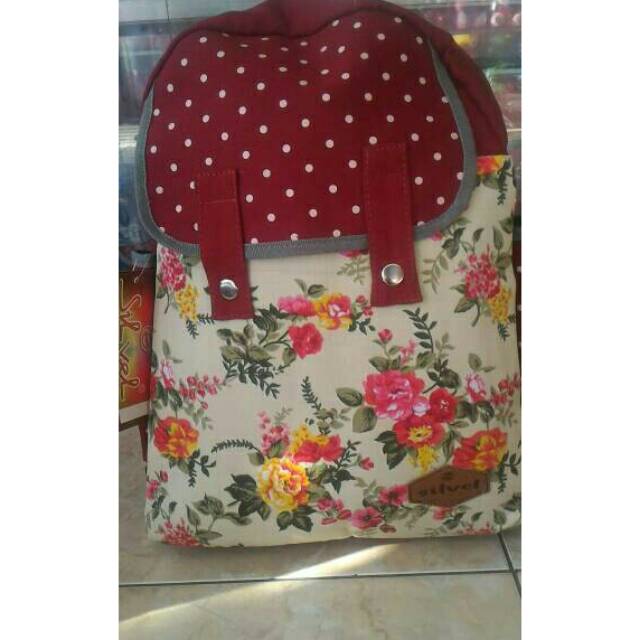 Tas sekolah motif Paris, London, bunga