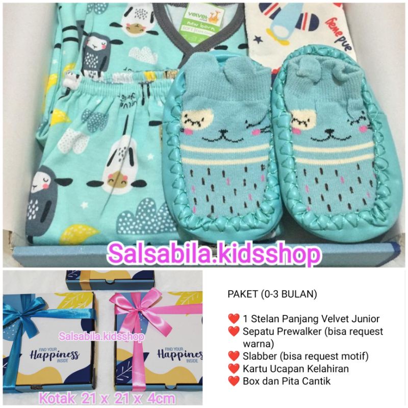 HAMPERS BAYI NEWBORN VELVET JUNIOR / KADO LAHIRAN BAYI MURAH-PAKET STELAN PJG N