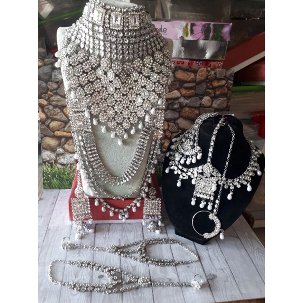 kalung bridal set silver india premium original/aksesoris pengantin india/kalung pengantin india
