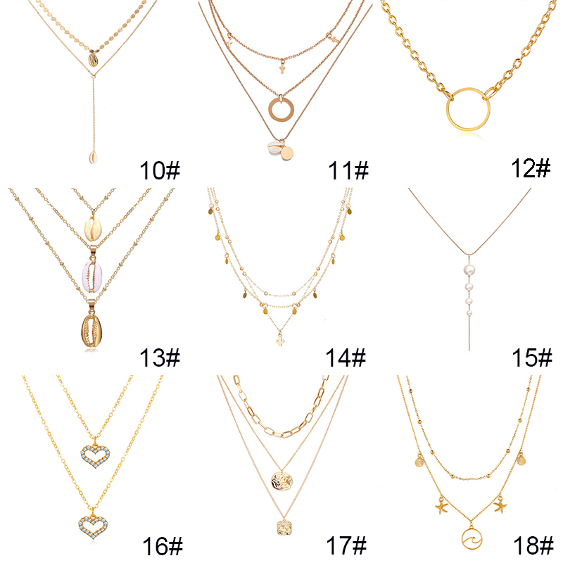 17KM Multi-layer Necklace Bohemian Chain Shell Horn Scallop-2