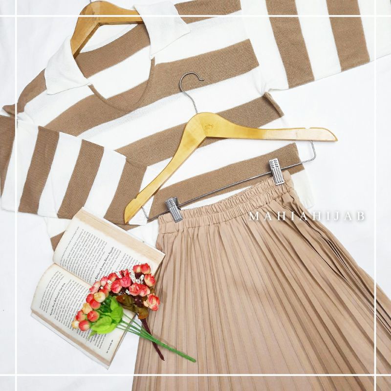 Jinni one set sweater rajut + rok plisket | outer fuji knit sweater crop | setelan wanita rajut premium