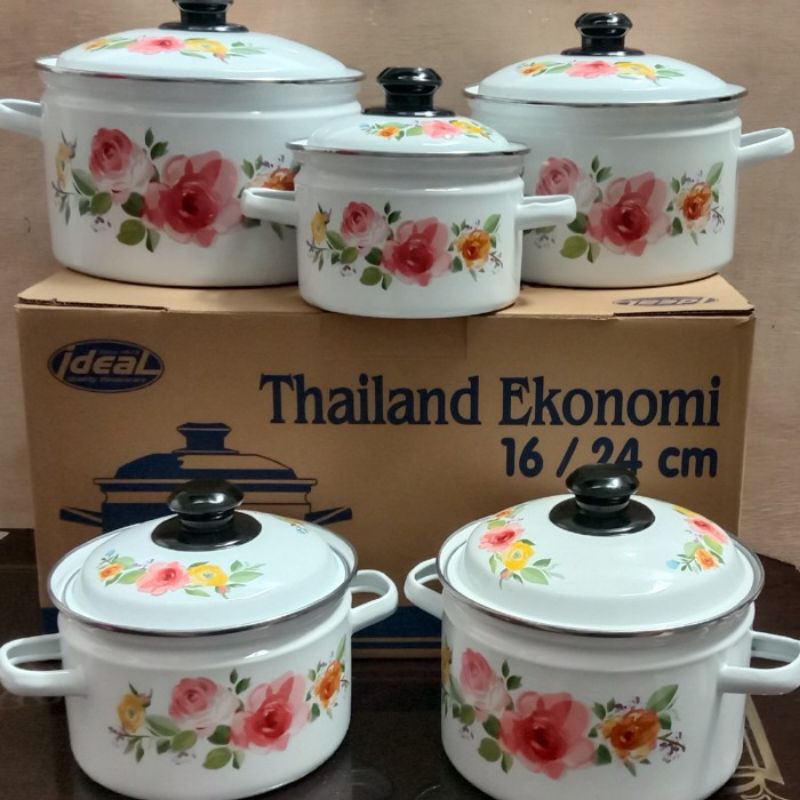 Panci thailand ekonomi set motif bunga enamel uk 16/24 cm ideal