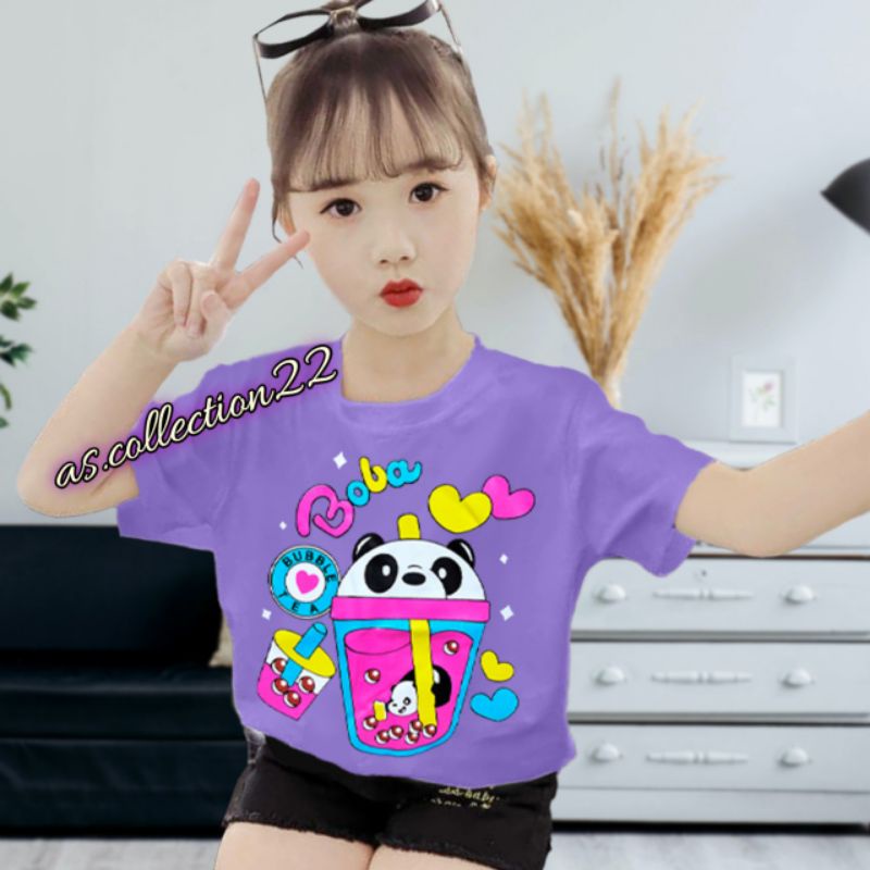 KAOS ANAK Perempuan Motif BOBA PANDA CUTE  1-10 TAHUN