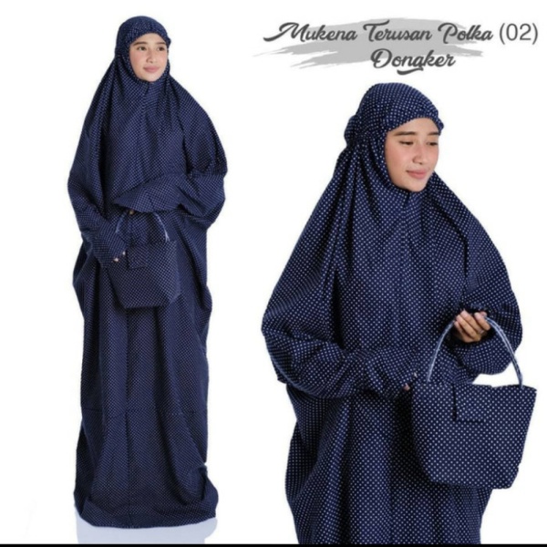 Mukena Langsung Polkadot Dongker / Mukena Terusan Polkadot / Mukena Berkualitas