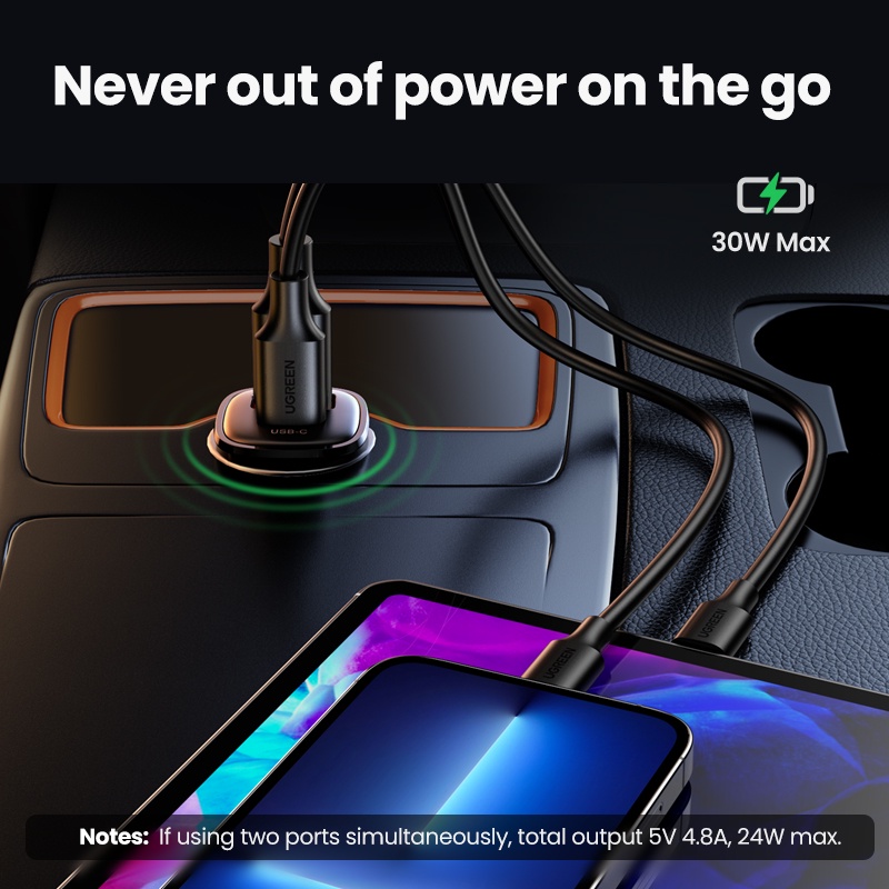 【Stok Produk di Indonesia】IPHONE Ugreen Charger Mobil USB 30W Quick Charge QC4.0 QC3.0 Tipe C PD Car Charging Kompatibel Untuk Iphone14 13 pro Max13/12/11/XS/XS Max/XR/X/8 /8 plus/7 plus XiaoMi Realme Kamera Mobil