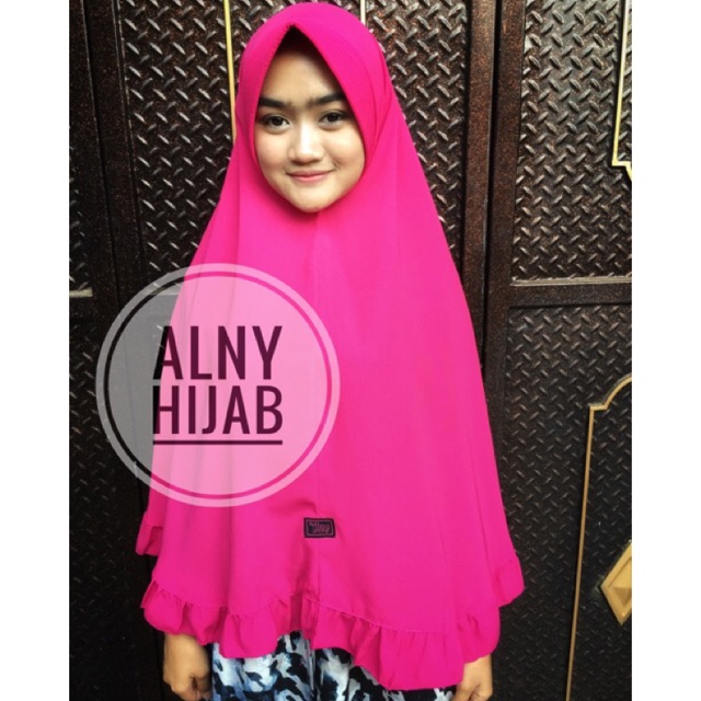 Alny Hijab - Khimar Pet Kombi 2 Tone Yara Instan Kombinasi Ruffle Rempel Susun Tengah 2 Warna Simpel Pet Syari