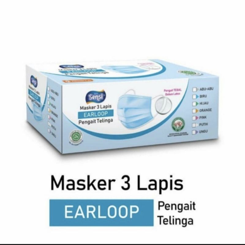 Sensi Mask 3-ply 40's Headloop Kemasan Box - isi 40 pcs