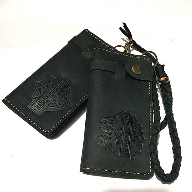 Dompet panjang kulit asli harley davidson mate black biker gear