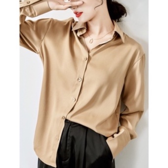 【Moon Blush】Korean Solid Button Import Halus Lembut Satin Shirt 7053(S/M/L)