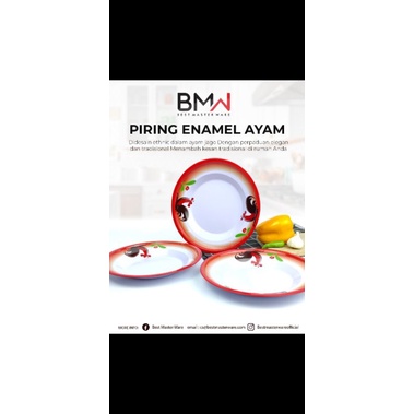 Piring Enamel 22 cm Kaleng Seng Ayam Jago Jadul Vintage Kuno