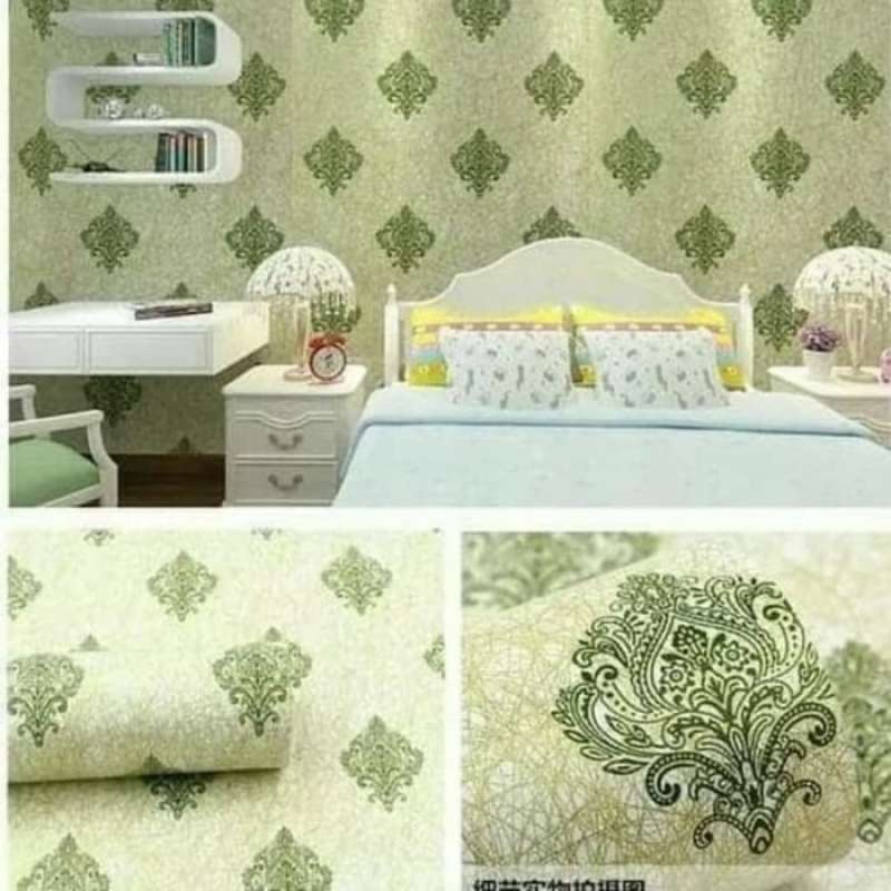 Wallpaper Dinding Ruang Tamu Wayang Hijau