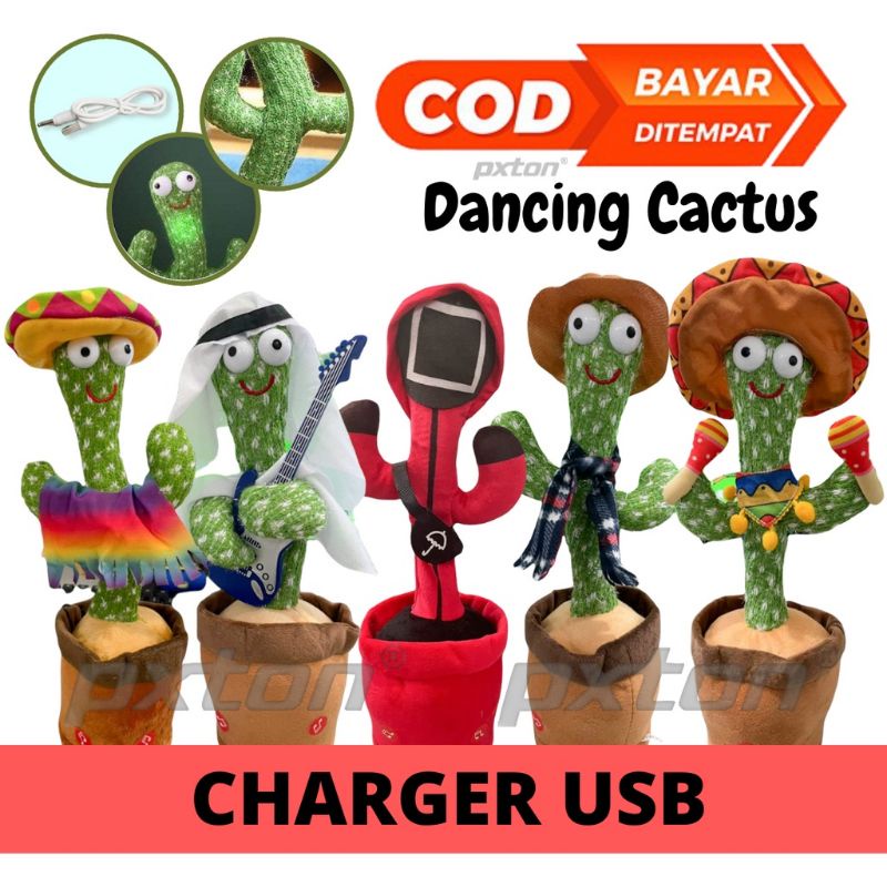 Boneka Kaktus Goyang Charger Usb Mainan Kaktus bisa bicara