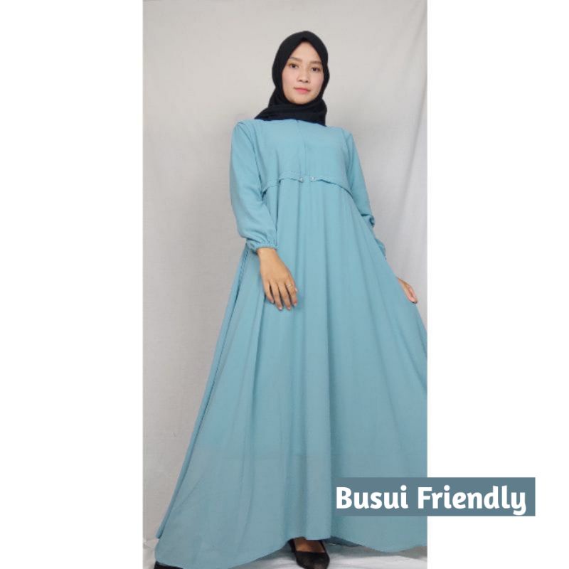 Gamis Malaysia Busui friendly Payung Model Kancing Ceruty Premium