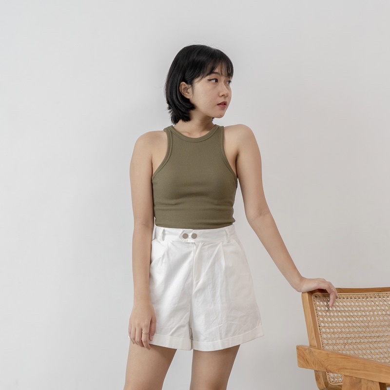 Georgios Women | High Neck Crop Top | Tanktop Rib Wanita-Army