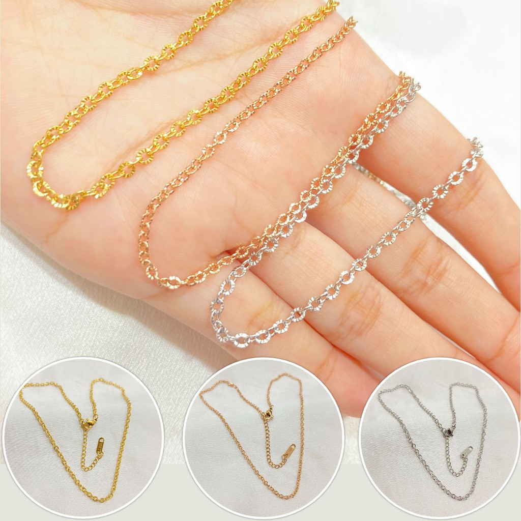 Kalung Titanium Polos Rantai Nuri Ukir Wanita Anti Karat Aksesoris Fashion