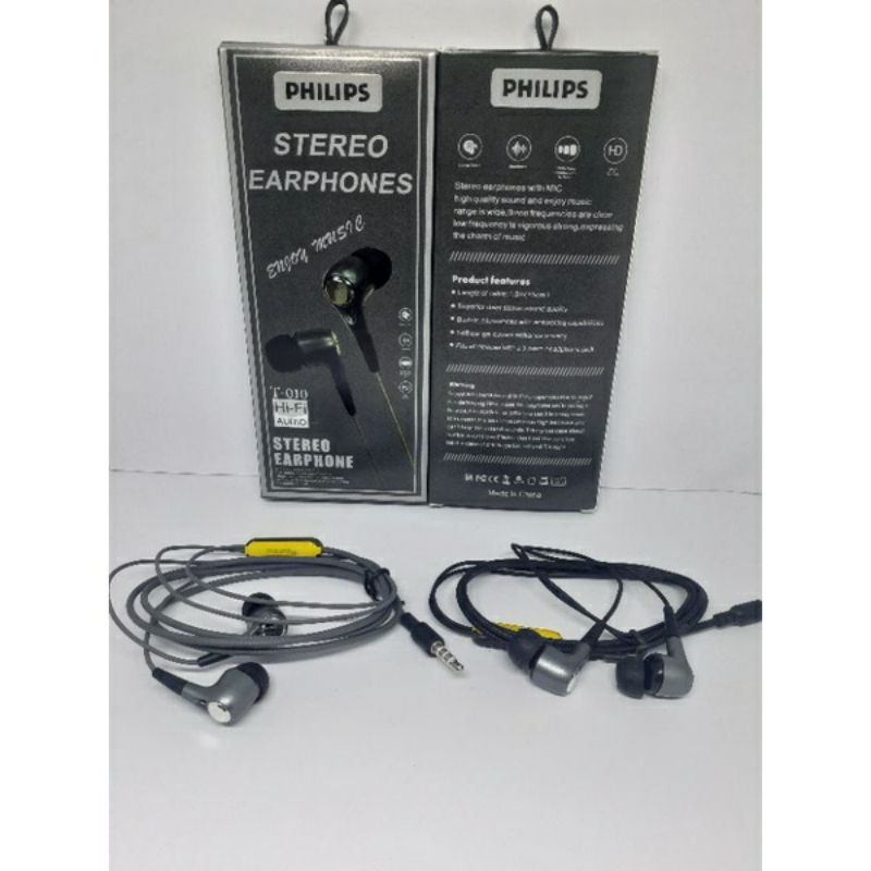 HF HEADSET/EARPHONE PHILIPS TYPE T-010 + MIC STEREO EARPHONE SUARA BASS