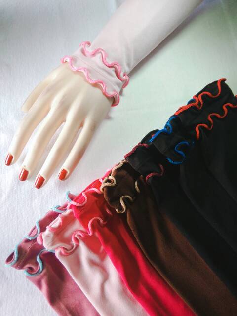 Handsock curly 2 layer senada+combi/handsock jempol /manset tangan wanita /gamis /syari