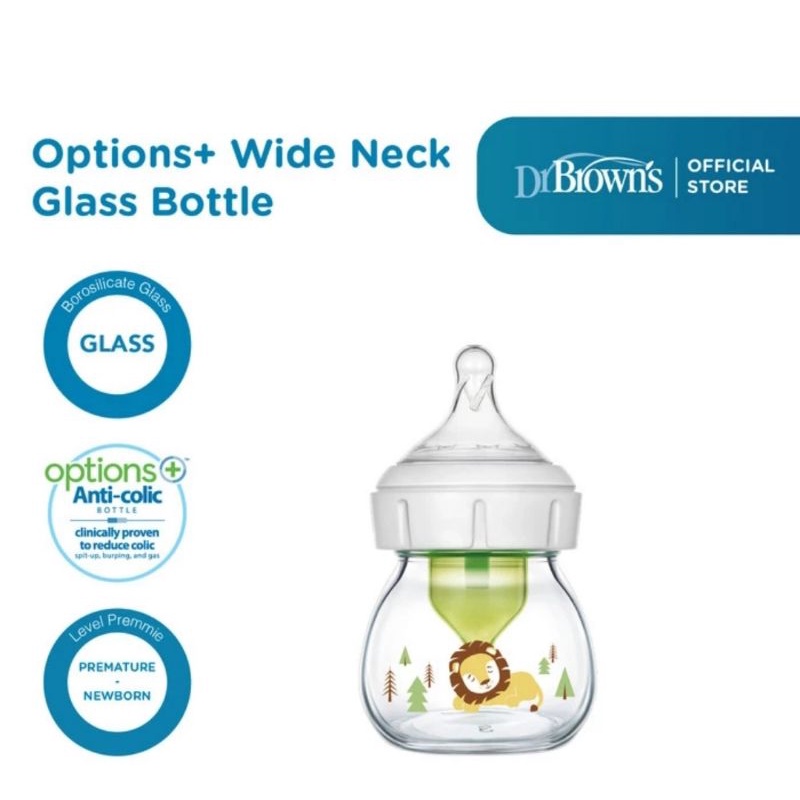 Dr.Brown's Glass Wide Neck Option+ 60 ml Bottle With Lion Deco