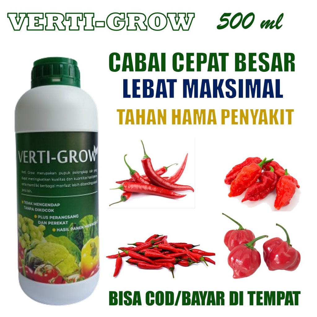 PROMO VERTI GROW PELEBAT Cabe/Cabai Musim Hujan Paling Ampuh - Pupuk NPK Cair Semprot Pelebat Cabe/C