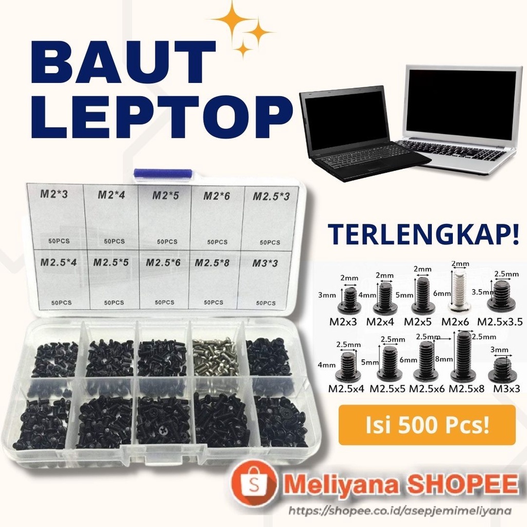 Baut Mur Screw Laptop Netbook Notebook Computer PC Kit Universal 500pcs M2 M2.3 M3