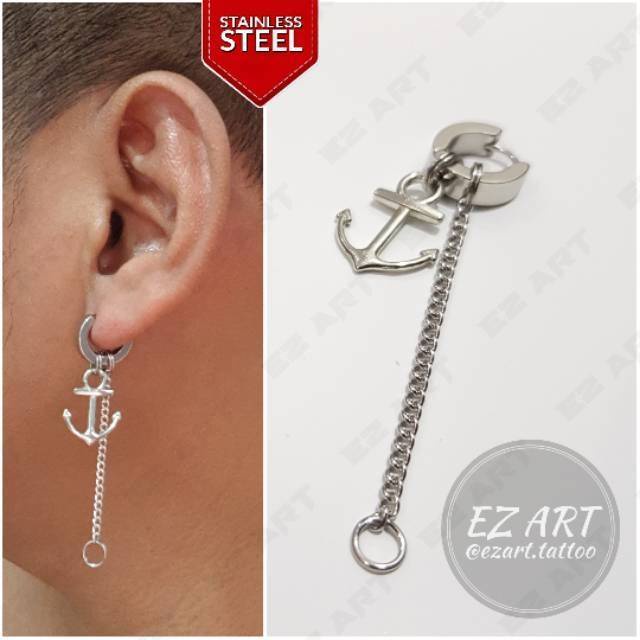 1Pc Model EZ-J Silver Anting Jepit Tusuk Variasi Bandul Gaya Punk Korea KPOP Stainless Steel