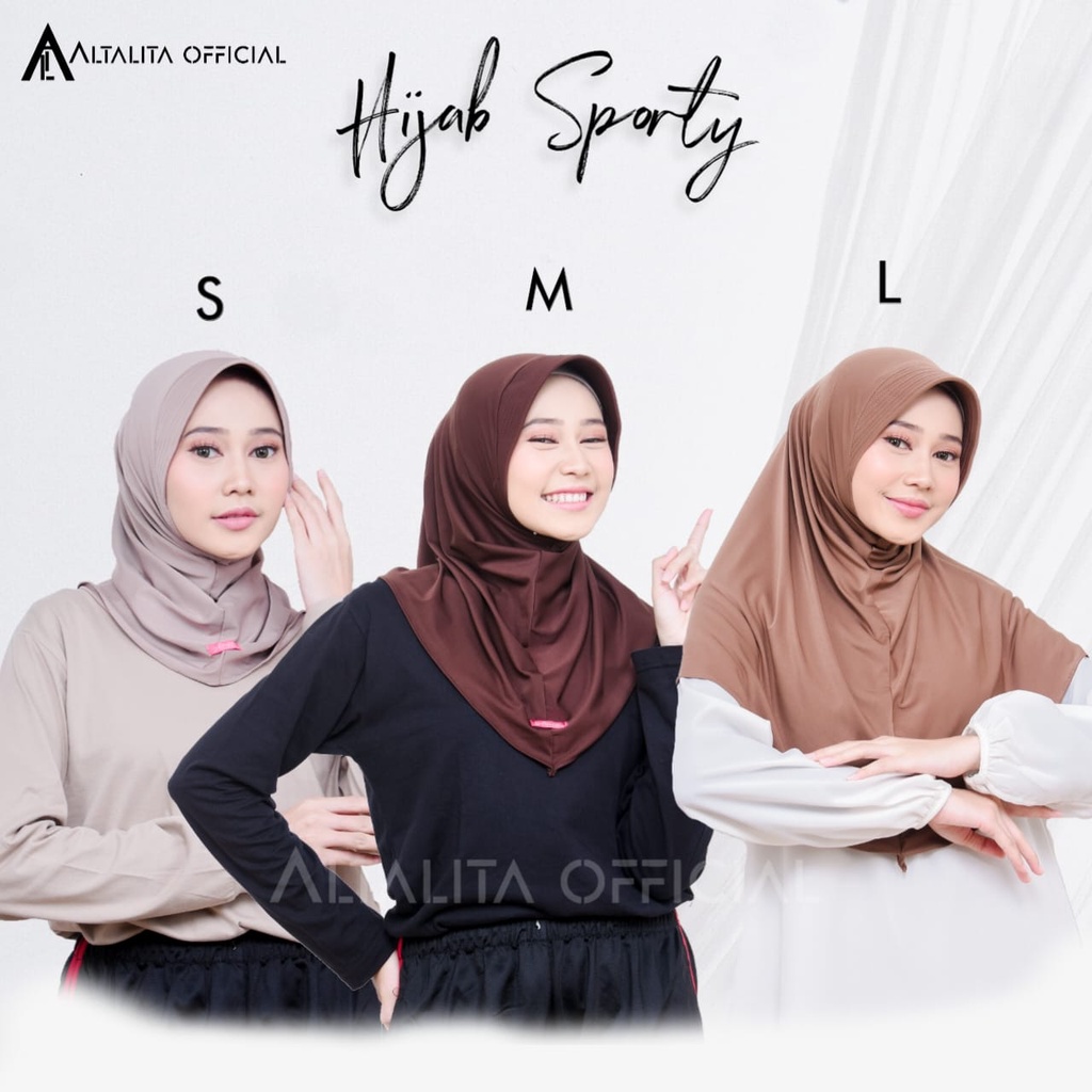 Altalita - Kerudung Bergo Sport Instan All Size Ukuran S M L | Hijab Sekolah SD SMP SMA Instan Menutup Dada Terbaru | Jilbab Sporty Instan Olahraga Volly Futsal Basket pet Antem Bahan Jersey Premium