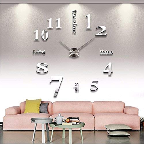 New Modern DIY Large Wall Clock 3D Mirror Surface Sticker Home Office Room Decor