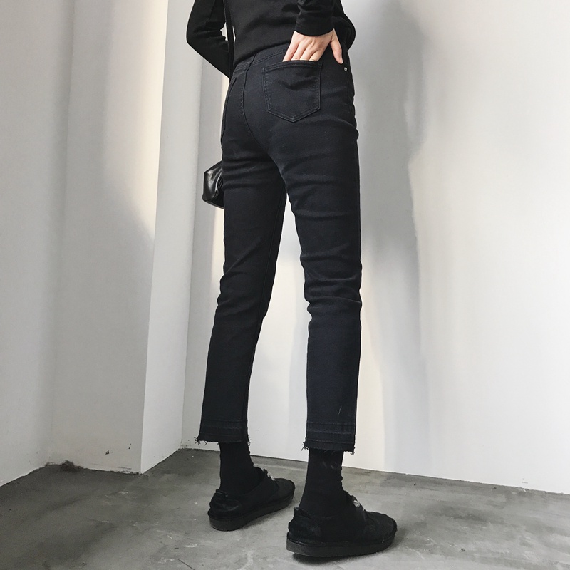new korean style hitam high waist murah import jeans stretch wanita