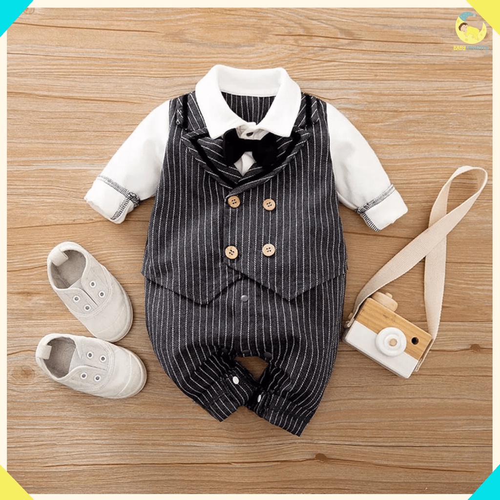 [COD]  jumper baby motif tuxedo rompi abu kancing keren import premium/Babylovanta