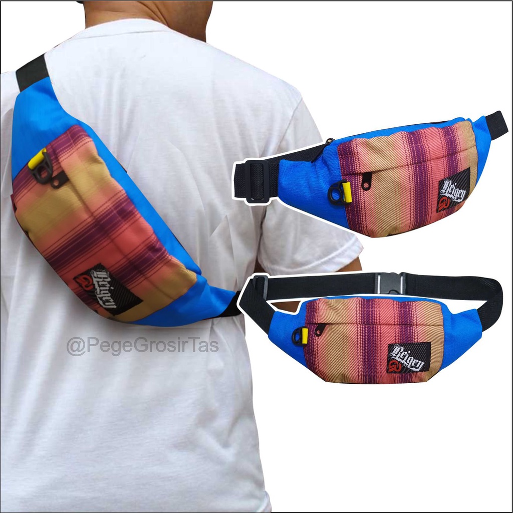 PG 8842 - Tas Pinggang Waistbag Pria Selempang Bahu Model Print Distro SLingbag Cowok Kasual