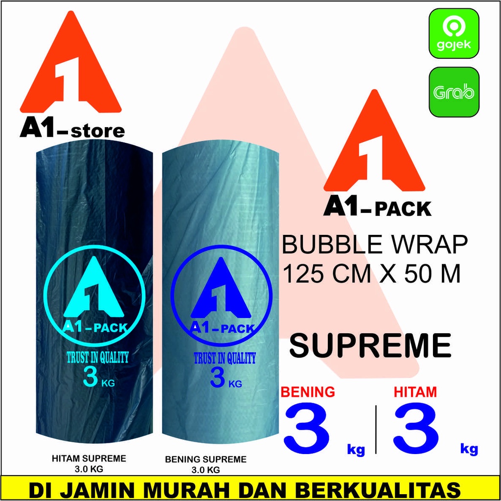 

PLASTIK BUBBLE WRAP 125CM X 50M A1 PACK BENING HITAM EKONOMIS PREMIUM SUPREME