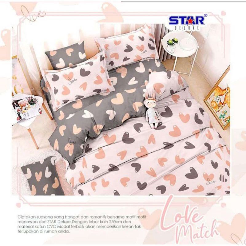 BEDCOVER SET MOTIF LOVE MATCH/BAHAN KATUN/SPREI ANTI GESER