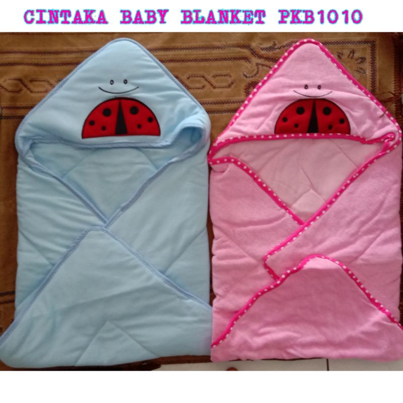 selimut bayi cintaka selimut baby blanket pkb1010 selimut topi bayi baru lahir polos biru pink murah