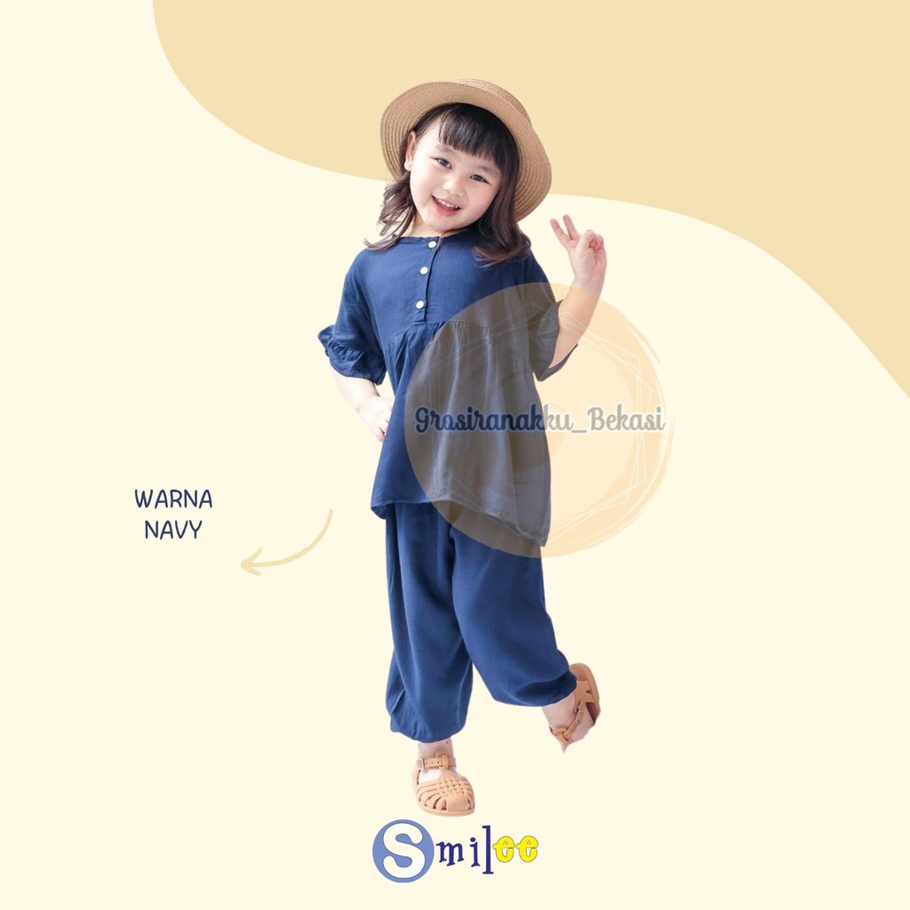 Setelan Anak Rayon Polos Smilee Yola Warna Navy Size 1-5Tahun