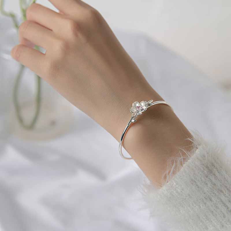 Gelang Model Terbuka Desain Bunga Sakura Gaya Korea