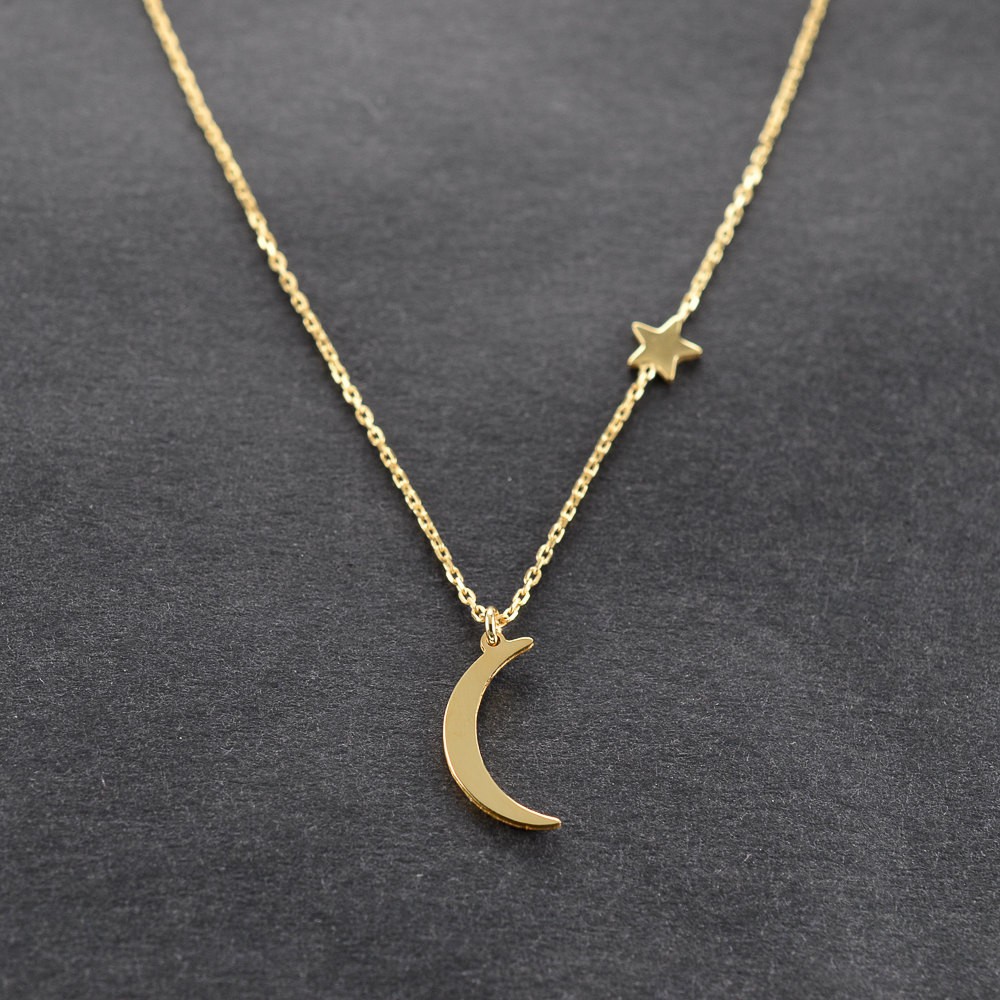 【COD Tangding】Moon Star Pendant Choker Necklace Gold Silver Long Chain Women's Jewelry