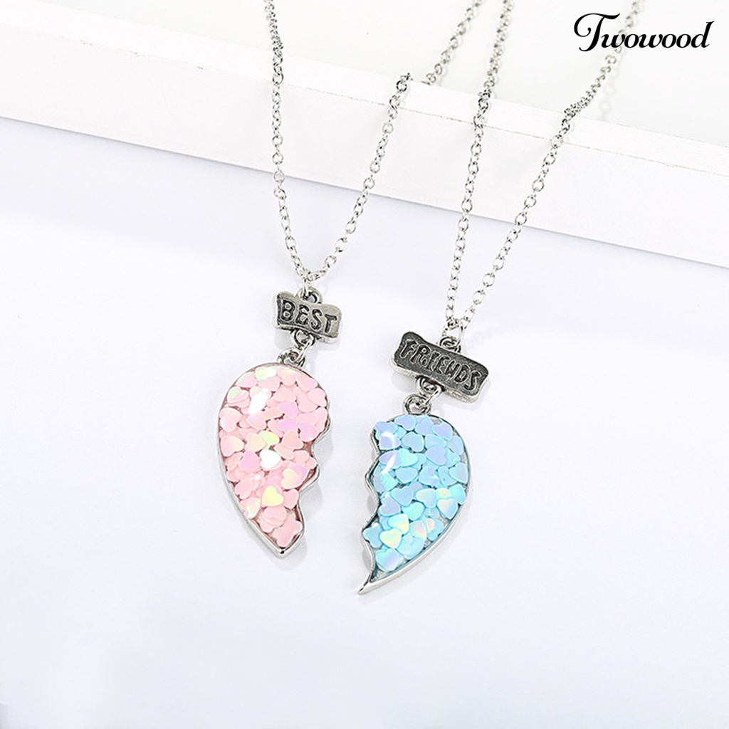 Twowood 2Pcs Couple Necklaces Sequin Stitching Heart Broken Jewelry Shiny All Match Necklaces Bracelets Jewelry Gifts