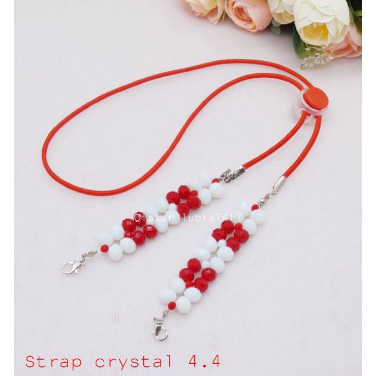 Strap masker merah putih crystal tali elastis