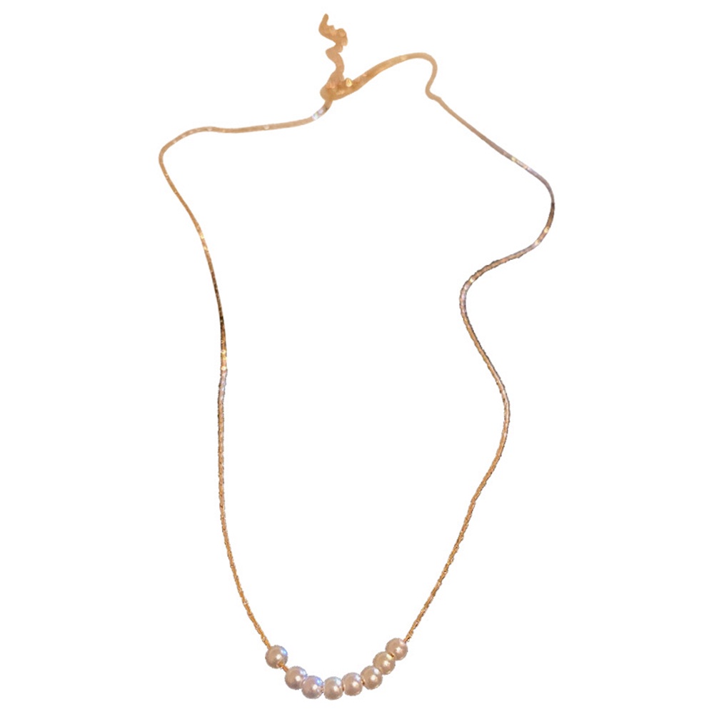 【COD Tangding】Kalung Rantai Tipis Aksen Mutiara Bentuk Geometris