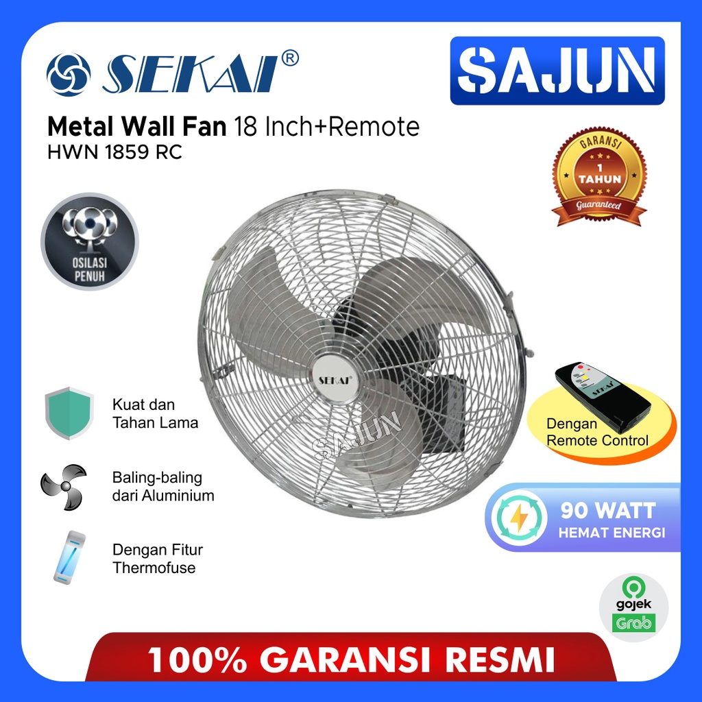 SEKAI Wall Fan 18 Inch HWN1859RC Kipas Angin Dinding Remote HWN-1859RC