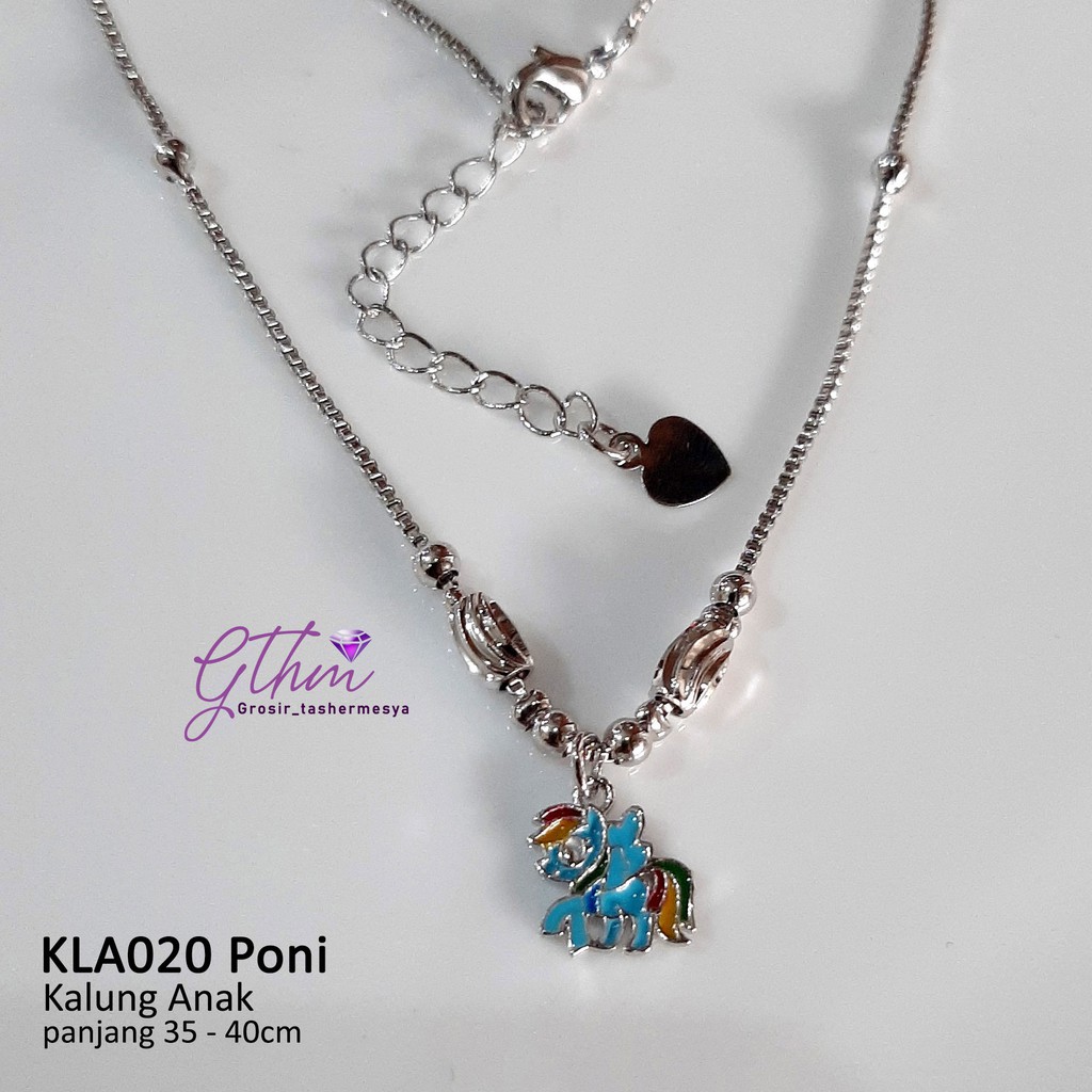 kalung anak poni unicorn biru kla020 perhiasan lapis emas 18k xuping awet kilau seperti emas asli