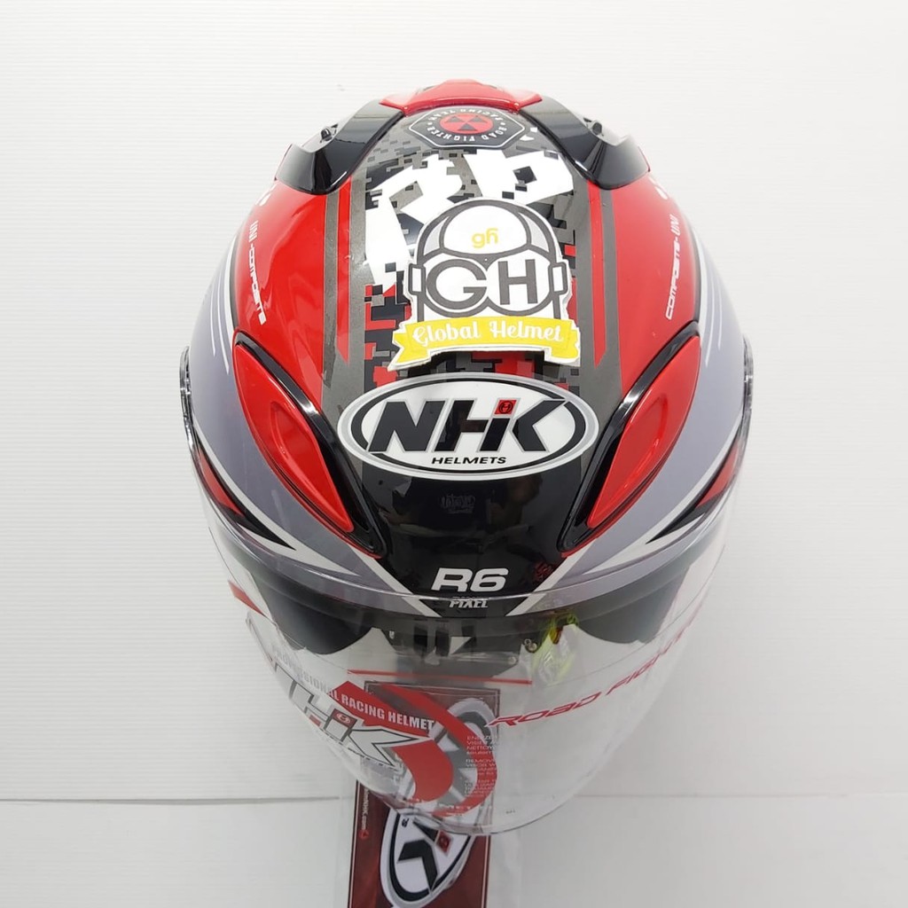 HELM HALF FACE NHK R6 R-6 MOTIF PIXEL RED SILVER