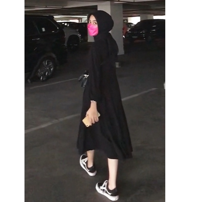 HD16:LIDIYA MIDI BLACK DRESS Fashion Muslim Casual Remaja HITS milenial Kekinian