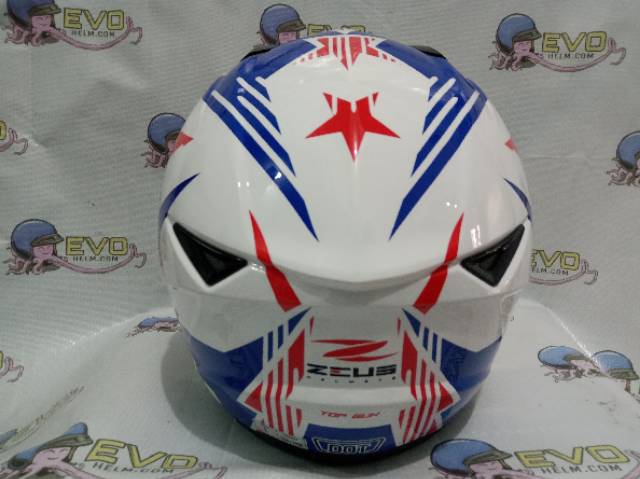 HELM ZEUS FULL FACE AL28 WHITE BLUE - FREE SMOKE VISOR ZEUS ORIGINAL ( ONGKIR 2KG )