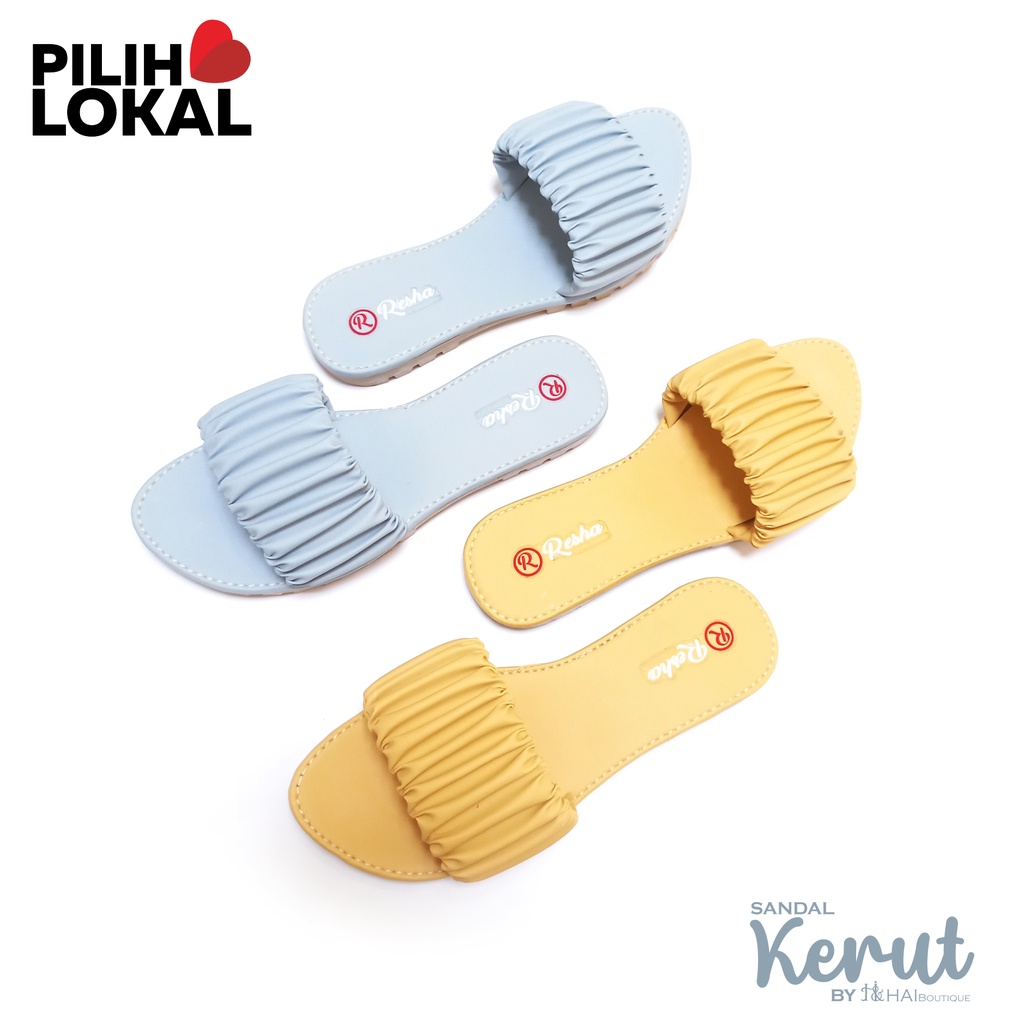 Sandal Kerut Selop Polos Teplek Wanita - Sandal Kerut Teplek - Sandal Kerut Cewek - Sandal Wanita Kerut - Sandal Serut Wanita Kekinian - Sandal Teplek Wanita Kerut - Sandal Cewek Kekinian -  Sandal Kokop Kerut Wanita Dewasa Flat Lucu Warna Pastel Casual