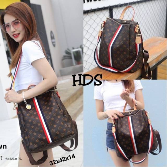 Backpack Lv Stripe Tas Fashion Ransel Gendong Bagus Sekolah Anak Cewek Murah Lokal Bandung