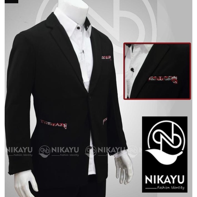 Blazer Batik eTniC - Jas Pria Cowok Slimfit Kombinasi Batik Hitam 2017