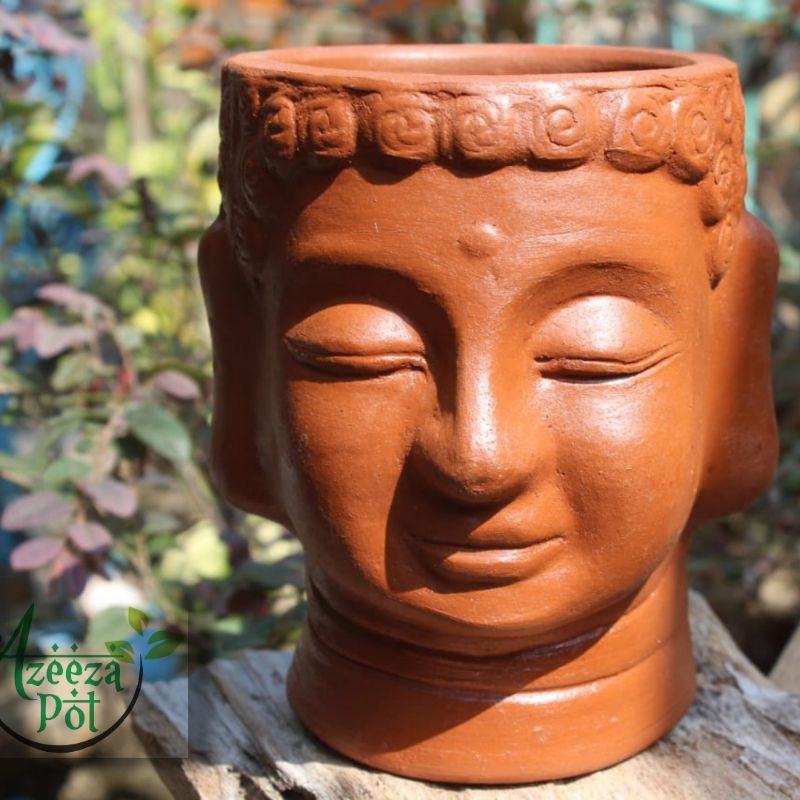 Pot Bunga Kepala Budha Teracota Warna Asli Terracota Unik, keren dan Elegan. Cocok buat dekorasi.