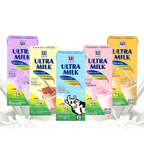 

Susu UHT Ultra Milk 200ml Cokelat Stroberi Full Cream Karamel Taro